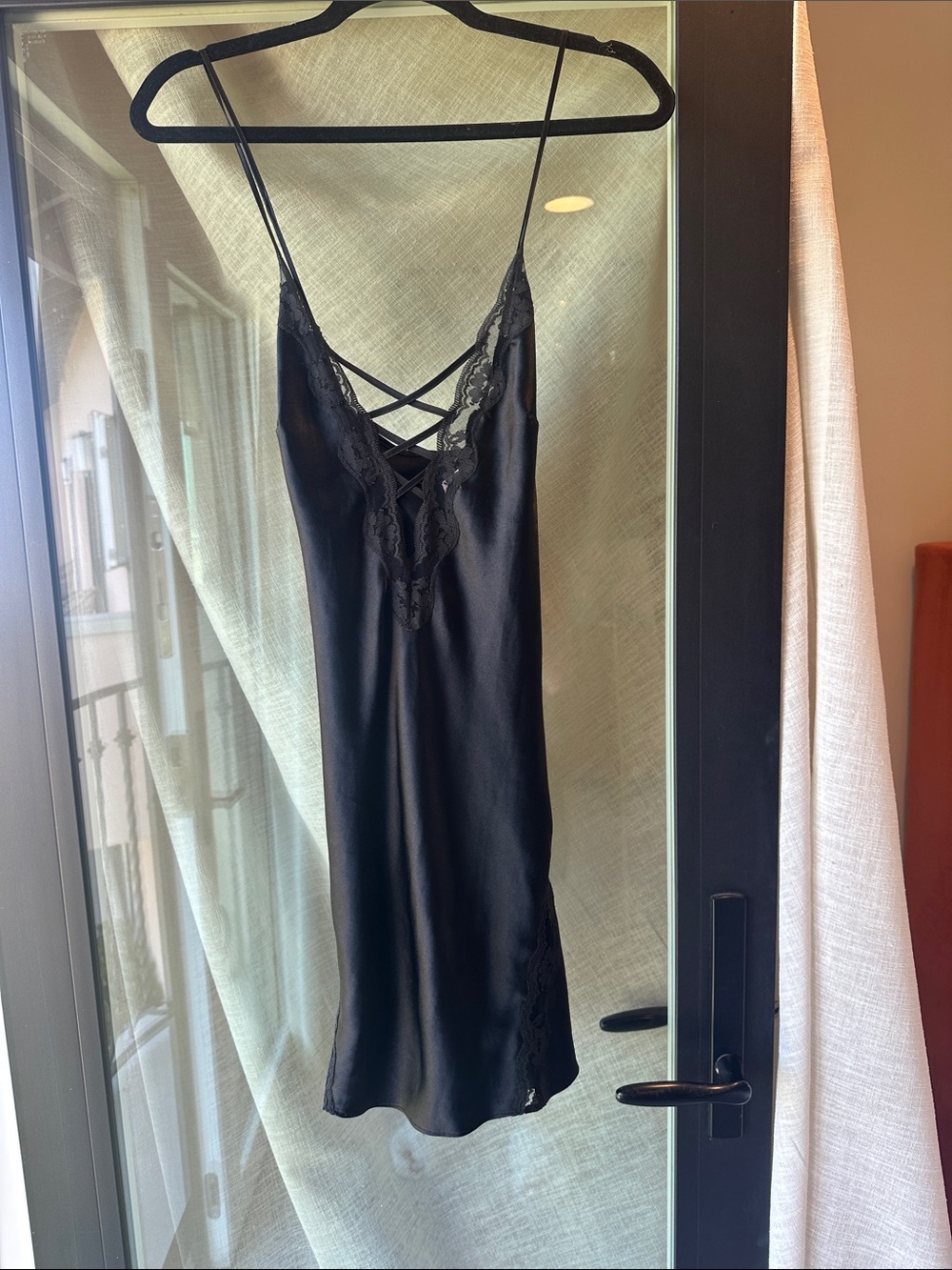 Victoria's Secret Black Satin Lace-Trim Slip
